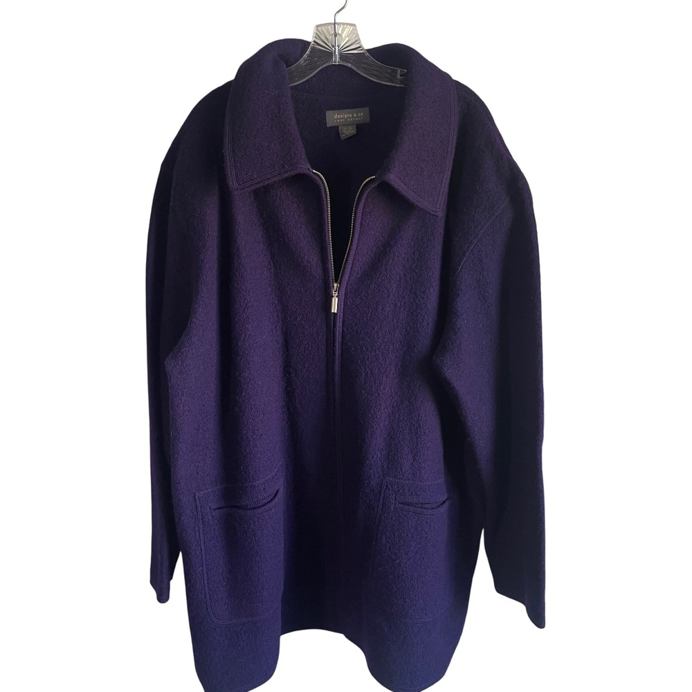 VTG Lane Bryant 100% Wool Jacket‎ 18/20 Purple Zip Cardigan Made in Hong Kong